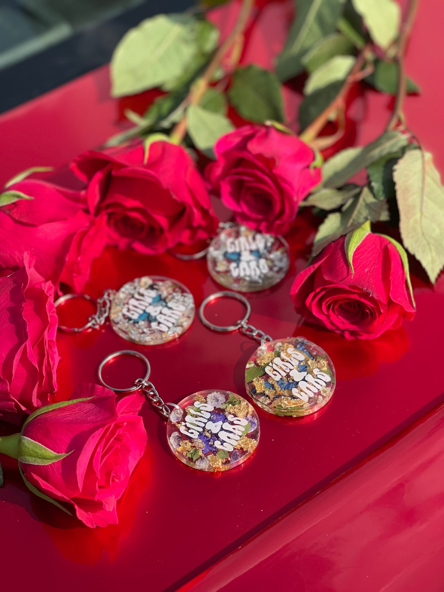 Floral Fuel Circle Keychains