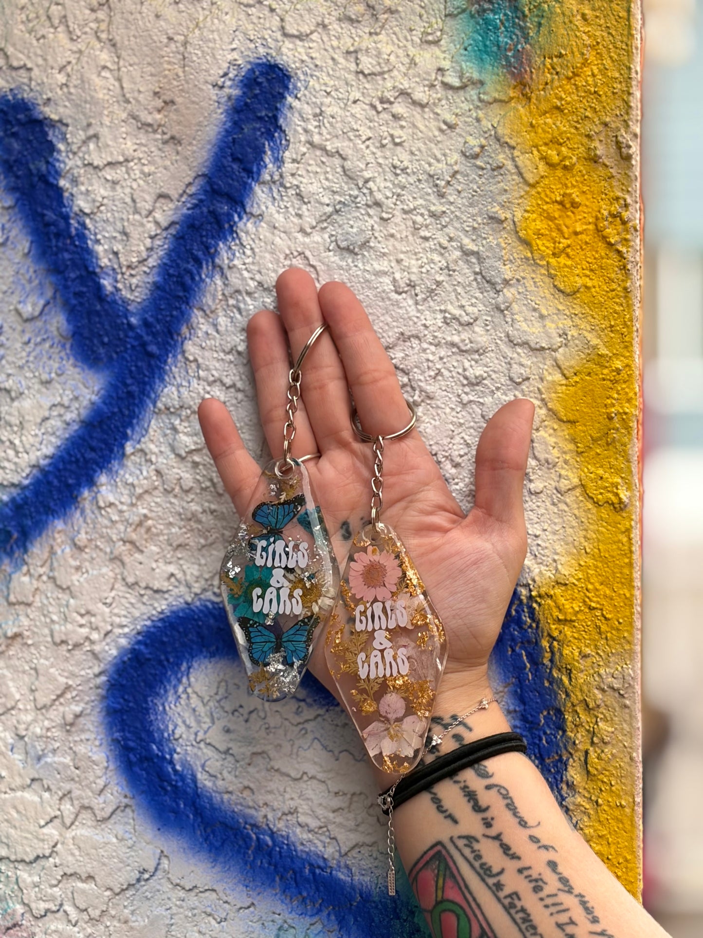 Floral Fuel Hotel Tag Keychains
