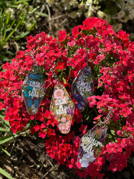 Floral Fuel Hotel Tag Keychains